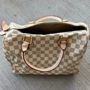 Checkered Beige and White Handbag